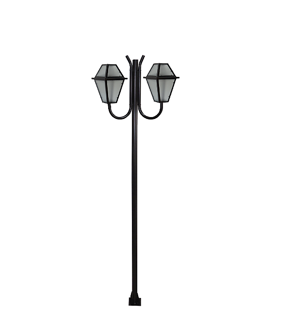 Luminária Imperial Dupla C/ Poste de Braço Curvo Preta - 3 Metros
