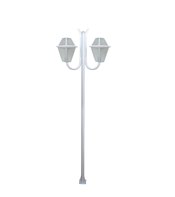 Luminária Imperial Dupla C/ Poste de Braço Curvo Branca - 3 Metros