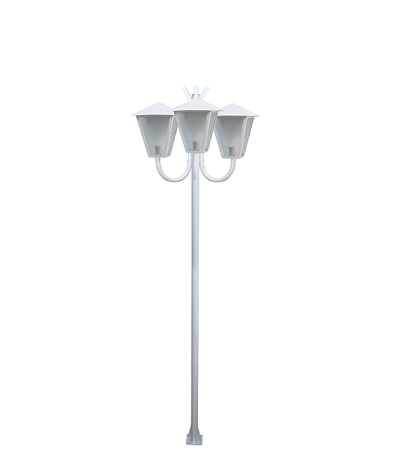 Luminária Romana Tripla C/ Poste de Braço Curvo Branca -  3 Metros