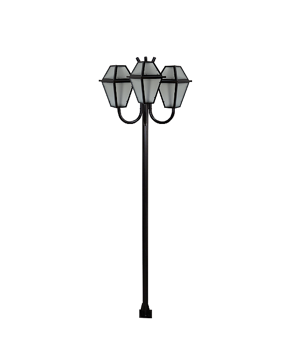 Luminária Imperial Tripla C/ Poste de Braço Curvo Preta - 2 Metros
