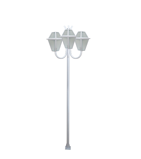 Luminária Imperial Tripla C/ Poste de Braço Curvo Branca - 3 Metros
