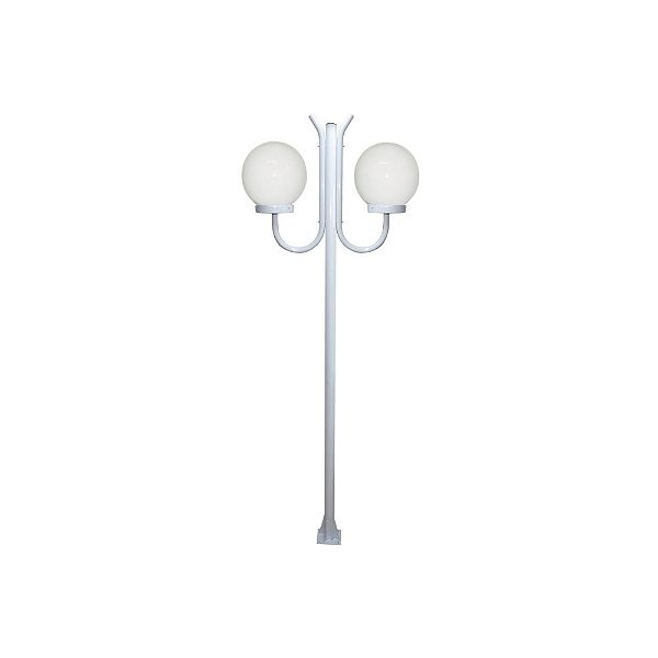 Luminária Globo Grande Duplo C/ Poste de Braço Curvo P/ Cima Branco - 2 Metros