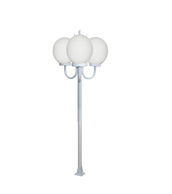 Luminária Globo Grande Triplo C/ Poste de Braço Curvo P/ Cima Branco - 3 Metros