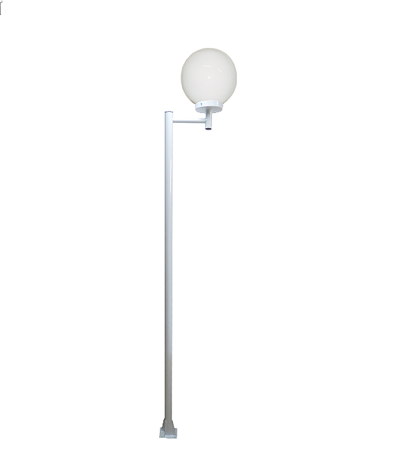 Luminária Globo Pequeno C/ Poste de Braço Reto Branco - 2 Metros