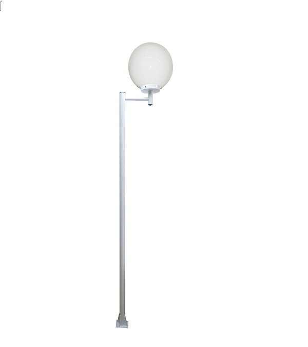 Luminária Globo Grande C/ Poste de Braço Reto Branco - 3 Metros