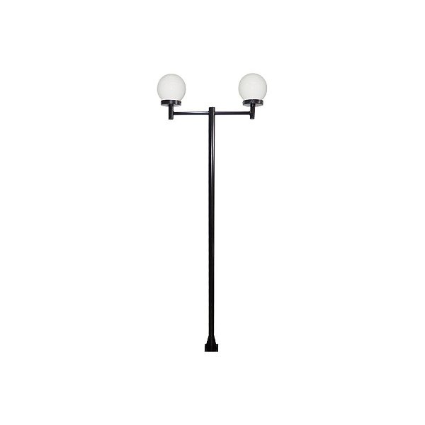 Luminária Globo Pequeno Duplo C/ Poste de Braço Reto Preto - 3 Metros