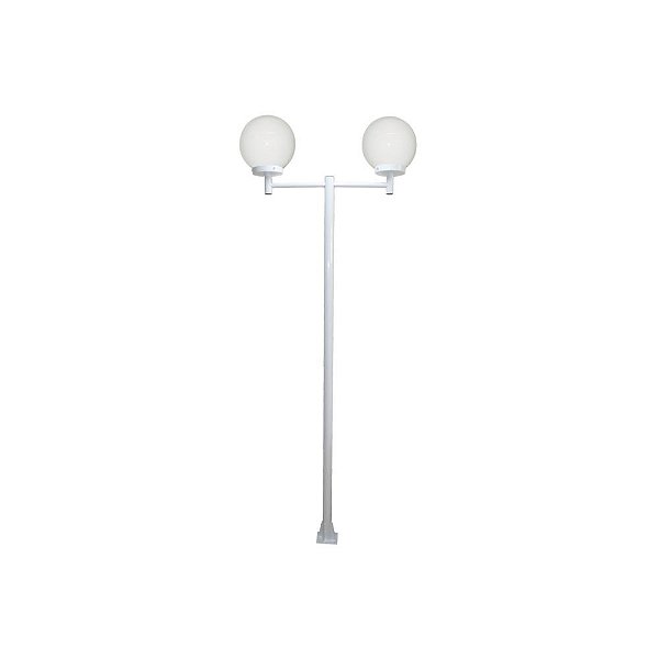 Luminária Globo Pequeno Duplo C/ Poste de Braço Reto Branco - 3 Metros