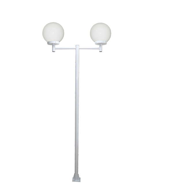 Luminária Globo Pequeno Duplo C/ Poste de Braço Reto Branco - 3 Metros