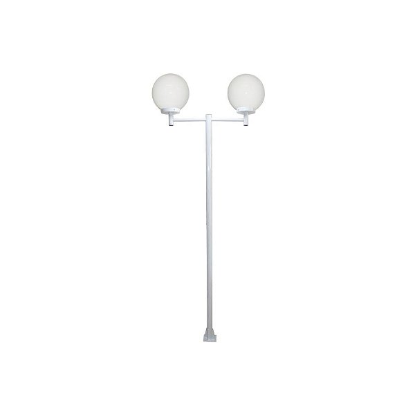 Luminária Globo Grande Duplo C/ Poste de Braço Reto Branco - 2 Metros