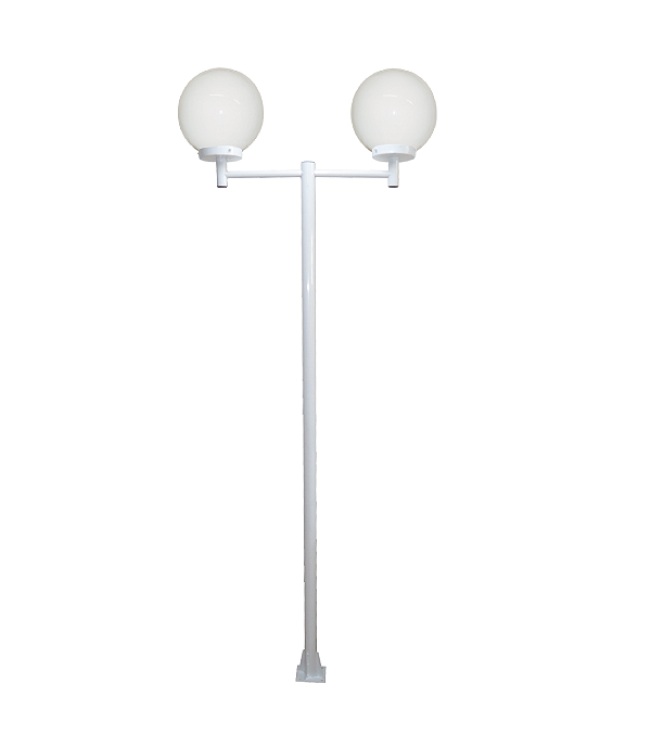 Luminária Globo Grande Duplo C/ Poste de Braço Reto Branco - 3 Metros