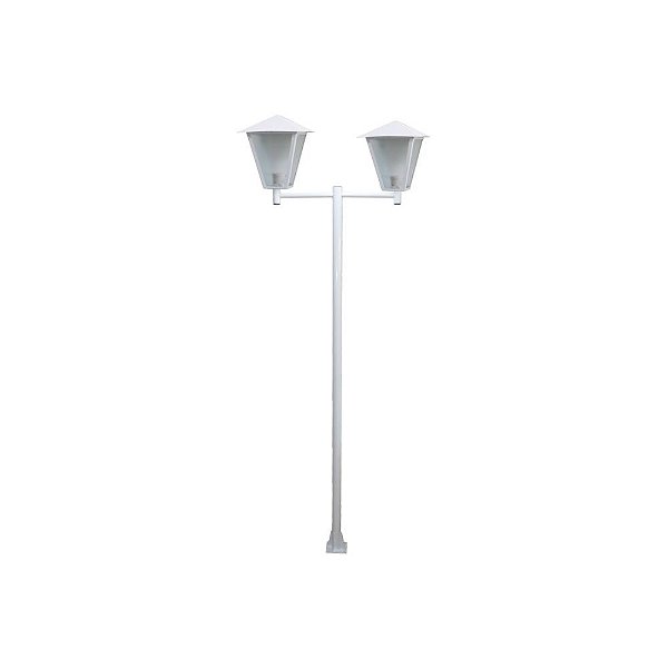 Luminária Romana Dupla C/ Poste de Braço Reto Branco - 2 Metros