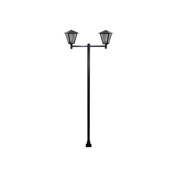 Luminária Romana Dupla C/ Poste de Braço Reto Preto - 3 Metros