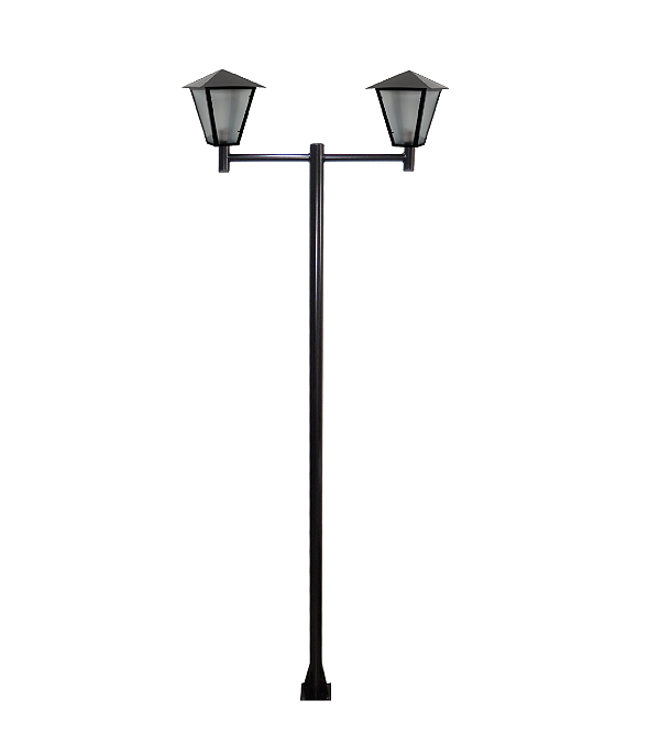 Luminária Romana Dupla C/ Poste de Braço Reto Preto - 3 Metros