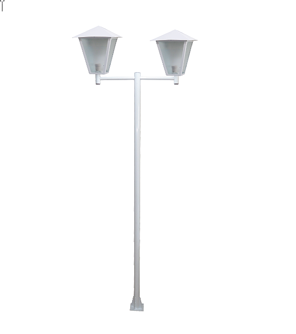 Luminária Romana Dupla C/ Poste de Braço Reto Branco - 3 Metros