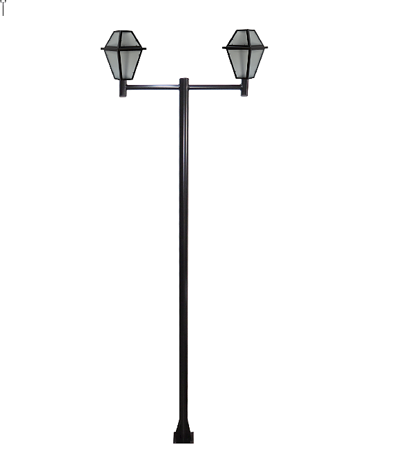 Luminária Imperial Dupla C/ Poste de Braço Reto Preto - 2 Metros