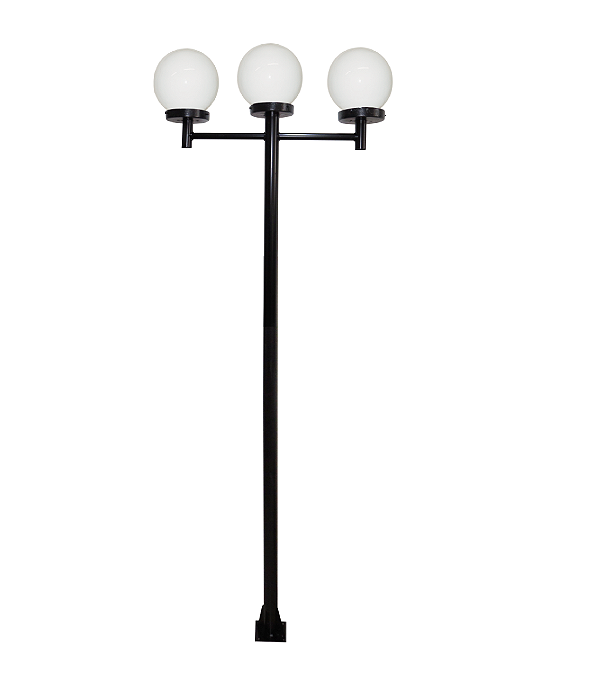 Luminária Globo Pequeno Triplo C/ Poste Braço Reto Preto - 3 Metros