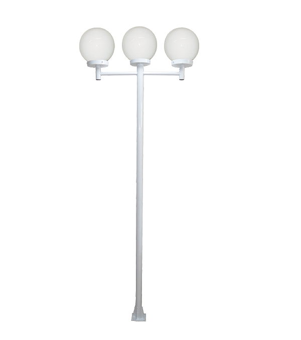 Luminária Globo Grande Triplo C/ Poste Braço Reto Branco - 2 Metros