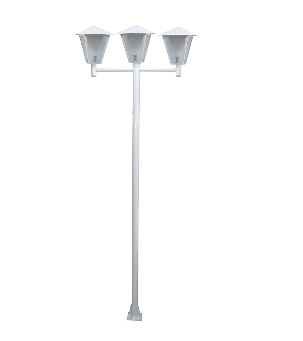 Luminária Romana Tripla C/ Poste de Braço Reto Branco - 2 Metros