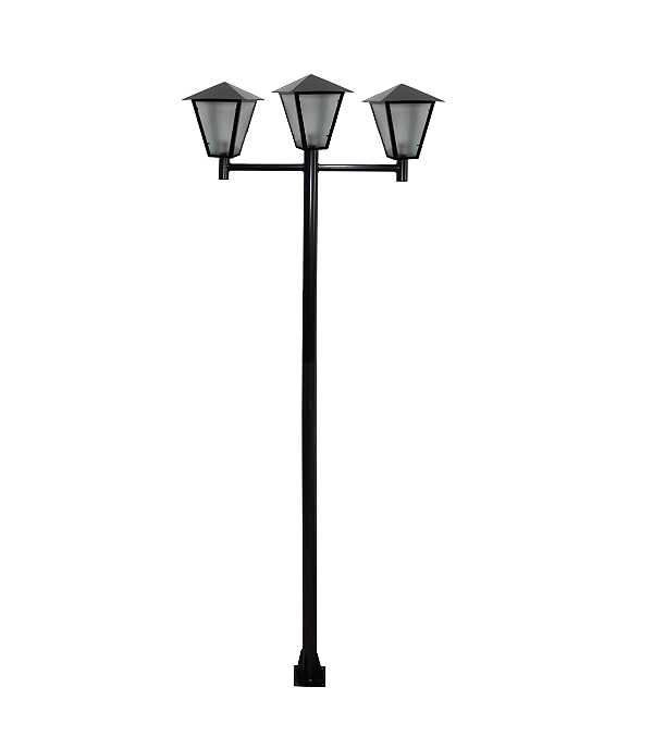 Luminária Romana Tripla C/ Poste de Braço Reto Preto - 3 Metros
