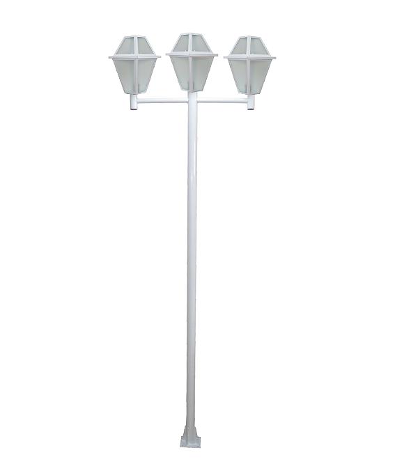 Luminária Imperial Tripla C/ Poste de Braço Reto Branco - 2 Metros