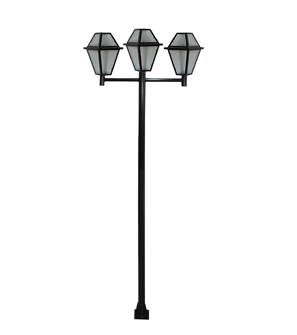 Luminária Imperial Tripla C/ Poste de Braço Reto Preto - 3 Metros