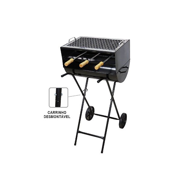 Churrasqueira Espetinho Fechada Nº 1 - Com Carrinho, Grelha e Espetos