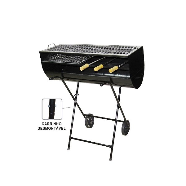 Churrasqueira Espetinho Fechada Nº 2 - Com Carrinho, Grelhas e Espetos