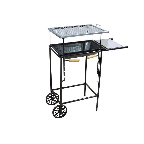 Churrasqueira Mirim com Carrinho, Grelha e Tabuleiro em Aço Inox