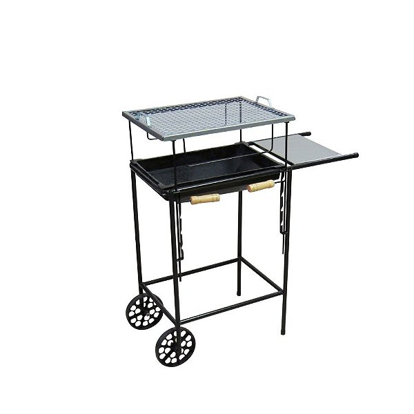 Churrasqueira Mineira com Carrinho, Grelha e Tabuleiro em aço Inox