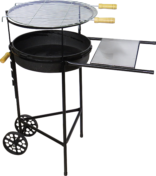 Churrasqueira Redonda com Carrinho, Grelha e Tabuleiro em Aço Inox