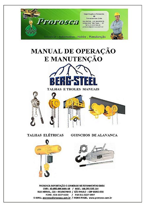 MANUTENÇÃO TALHAS MANUAIS E ELETRICAS MARCA BERG-STEEL