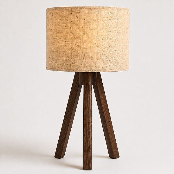 Abajur de Mesa com Tripé De Madeira e Cúpula Cáqui - Licht Haus