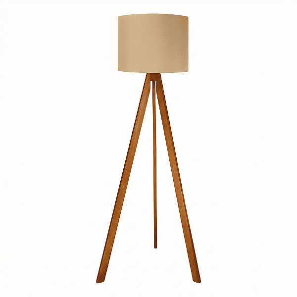 Abajur de Chão com Tripé de Madeira e Cúpula de Linho Caqui - Licth haus