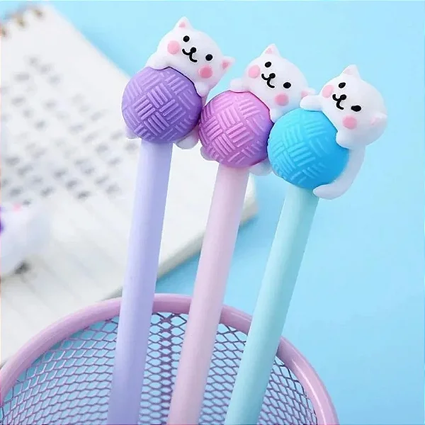 Caneta Fofa Gatinho no Novelo de Lã