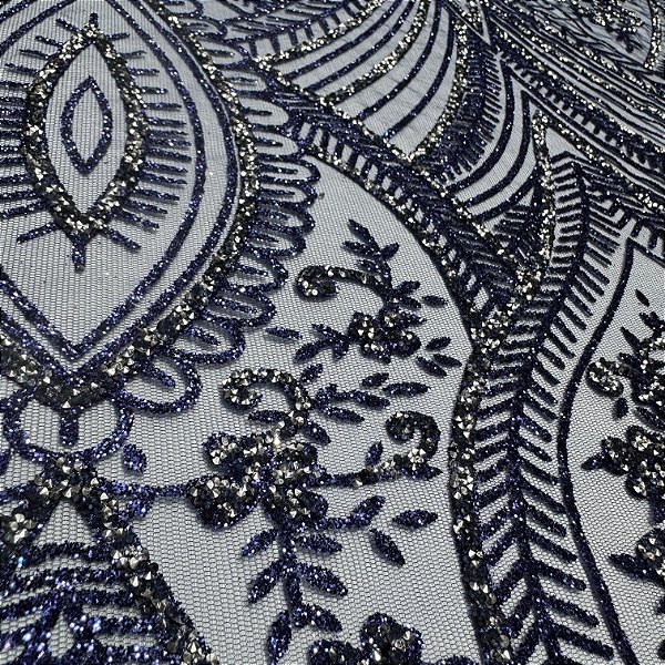 Tule Diamante Quebrado F932 - Azul Marinho