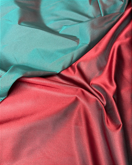 Cetim Victória - Verde c/ Vermelho