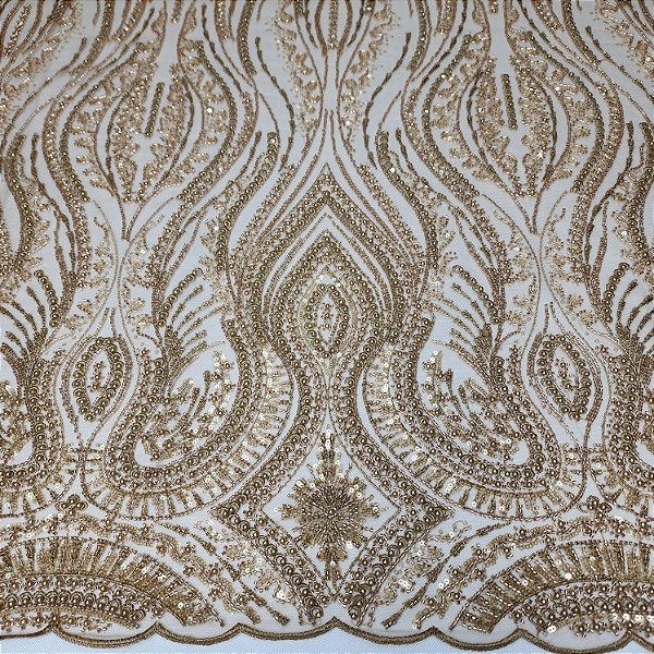 Tule Bordado 15613 Dourado Escuro