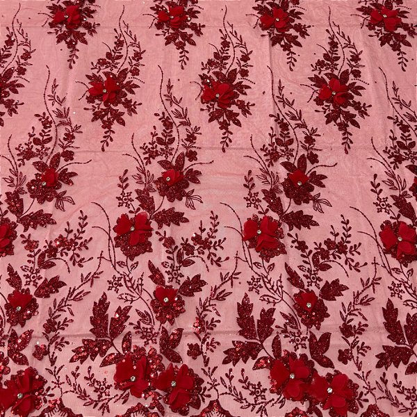 Tule Florata Vermelho