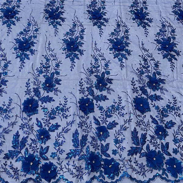 Tule Florata Azul Royal