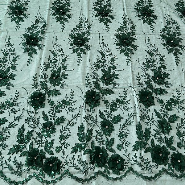 Tule Florata Verde Esmeralda