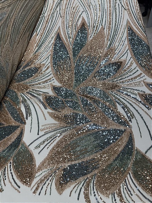 Renda Pedraria 70509 Verde c/ Dourado