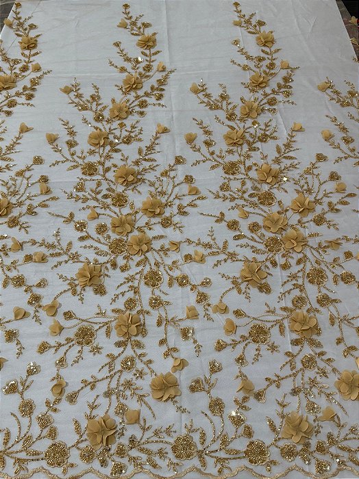 Renda Pedraria 3D PD1011 Dourada