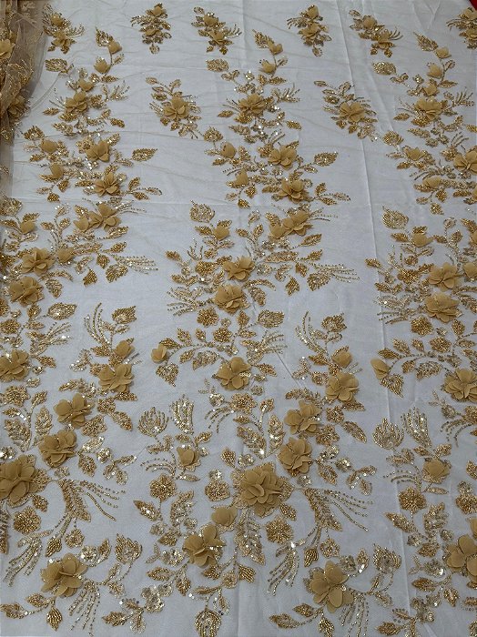 Renda Pedraria 3D PD1012 Dourado
