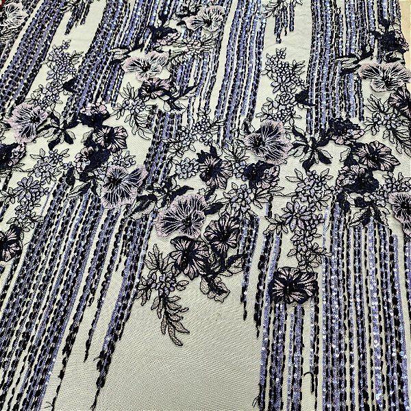 Renda Pedraria 9748 Preto/Lilás