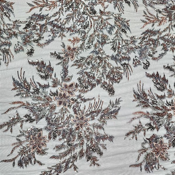 Renda Pedraria HS2059 Dourado/Cinza