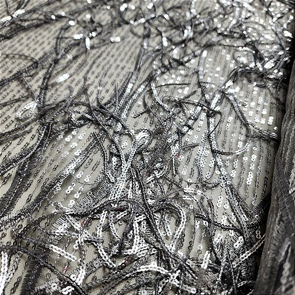 Tule paetizado c/ franja Prata