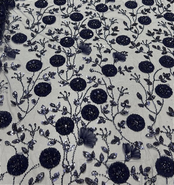 Tule bordado Mach695 Azul Marinho