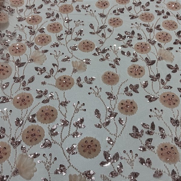 Tule bordado Mach695 Salmão