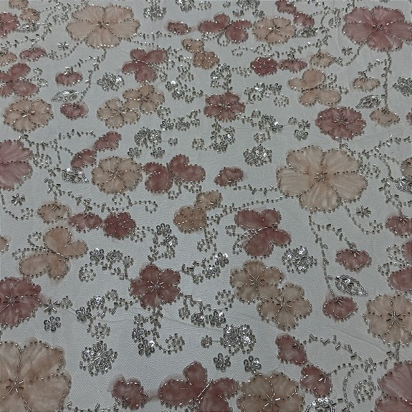 Tule bordado Mach696 Salmão