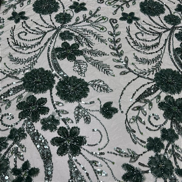 Tule bordado Mach698 Verde Esmeralda